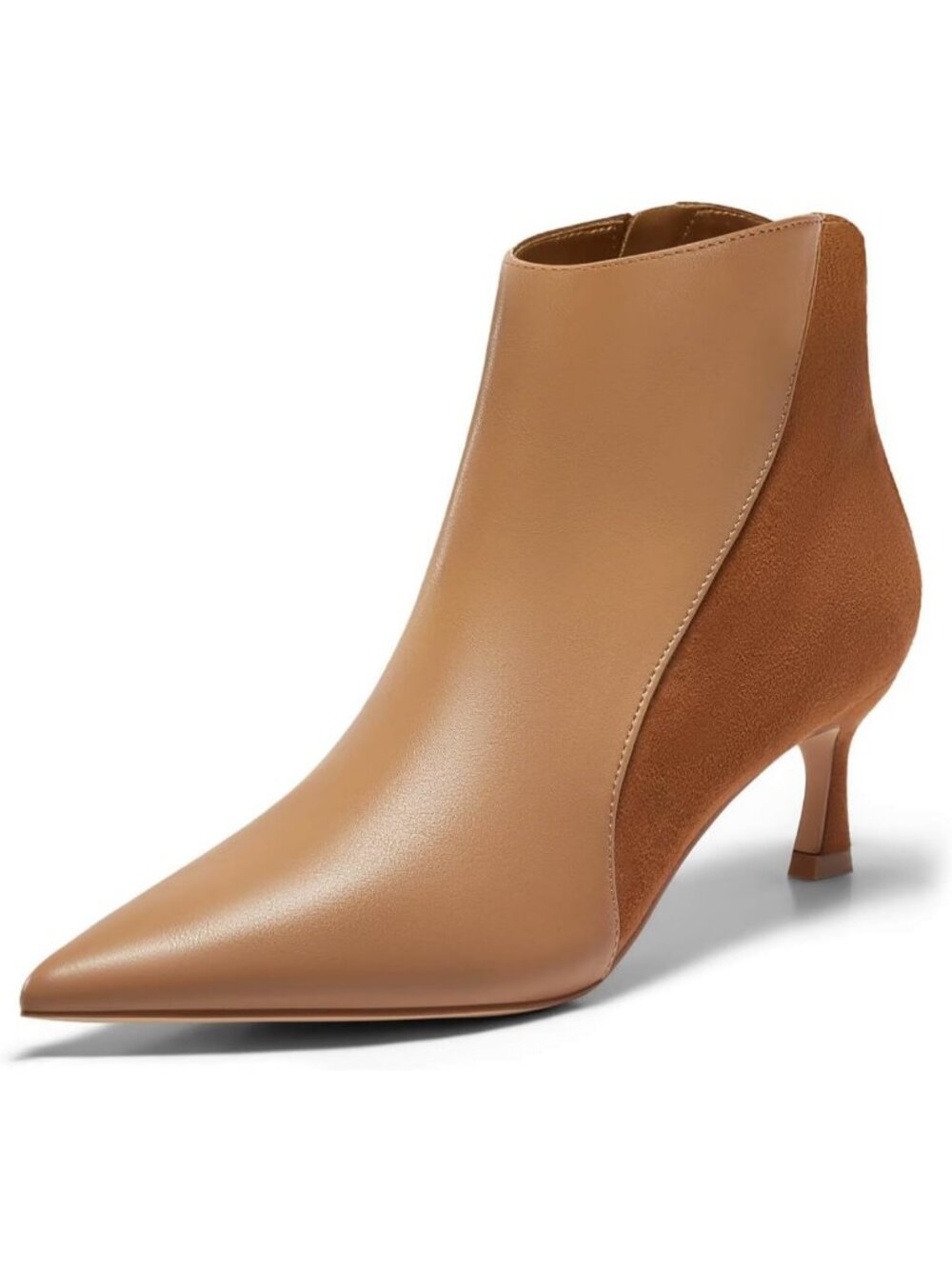 Women's Brown Kitten Heel Ankle Boots Pointed Toe Side Zipper Booties Shoes